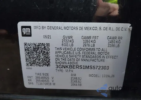 2021 Chevrolet Blazer Fwd Rs из США, поврежденный, VIN 3GNKBERS1MS572303